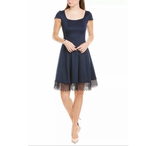 Donna Ricco New York Navy Scuba Mesh Trim Dress Size 16 - Picture 1 of 8